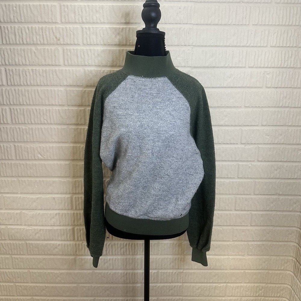 Prana Flint Brook Gray Green‎ Wool Blend Cowl Neck Sweater Sz S French Terry